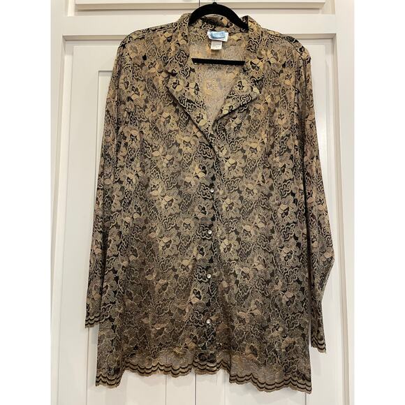 JMS Collection gold and black floral lace jacket blazer 2X - Picture 1 of 12